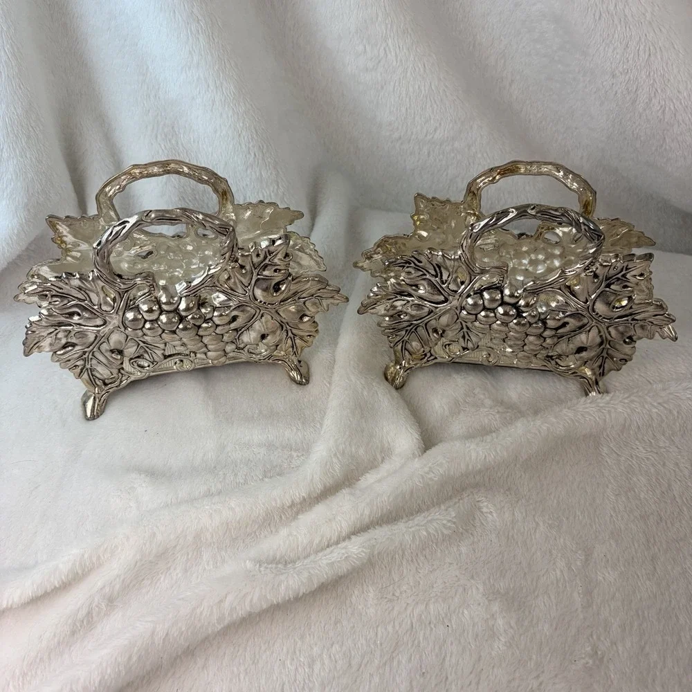 Vtg 90s Studio Silversmiths Antique Finish Grape Napkin Holder Original Box Pair
